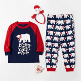 Christmas Family Matching Pajamas White Bears Slogan Navy Top and Bears Pants With Dog Cloth
