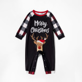 Christmas Family Matching Sleepwear Pajamas Sets Hat Deer Merry Christmas Slogan Plaids Sets