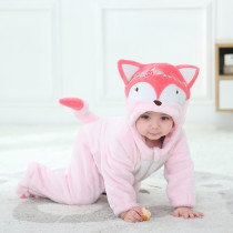 Baby Pink Embroidery Fox Onesie Kigurumi Fannel Pajamas Cute Animal Costumes