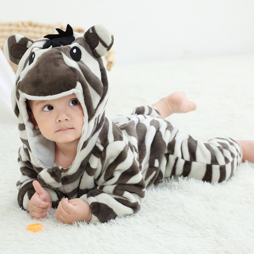 Baby Grey Stripes Zebra Onesie Kigurumi Fannel Pajamas Cute Animal Costumes