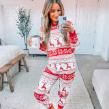 Christmas Family Matching Pajamas Christmas Seamless Red Christmas Deers And Snowflakes Pajamas Sets