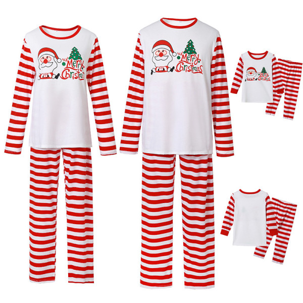 Christmas Family Matching Pajamas Merry Christmas Santa Tree Top and Red Stripes Pants