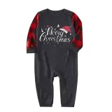 Christmas Family Matching Pajamas Set Merry Christmas Black Top and Red Plaids Pants