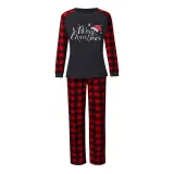 Christmas Family Matching Pajamas Set Merry Christmas Black Top and Red Plaids Pants
