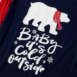 Christmas Family Matching Pajamas White Bears Slogan Navy Top and Bears Pants With Dog Cloth