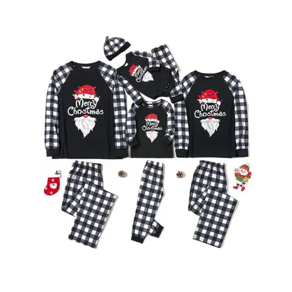 Plus Size Christmas Family Matching Sleepwear Pajamas Merry Christmas Neon Lamp Santa Tops And Plaids Pants
