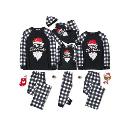 Christmas Family Matching Sleepwear Pajamas Sets Merry Christmas Slogan Santa Tops And Plaids Pants