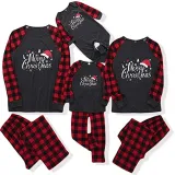 Christmas Family Matching Pajamas Set Merry Christmas Black Top and Red Plaids Pants