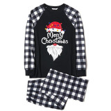 Plus Size Christmas Family Matching Sleepwear Pajamas Merry Christmas Neon Lamp Santa Tops And Plaids Pants