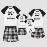 Christmas Family Matching Sleepwear Pajamas Sets Chillin Snowmies Slogan Cool Snowman T-shirt And Black Plaids Short Pants