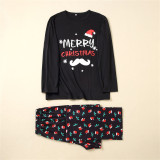 Christmas Family Matching Pajamas Merry Christmas Black Top and Red Christmas Hats Pants