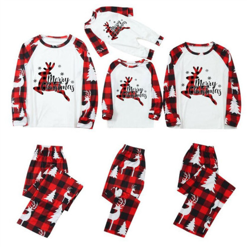 Christmas Family Matching Pajamas Christmas Jumping Deer Red Plaids Pajamas Sets