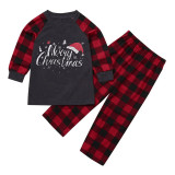 Christmas Family Matching Pajamas Set Merry Christmas Black Top and Red Plaids Pants