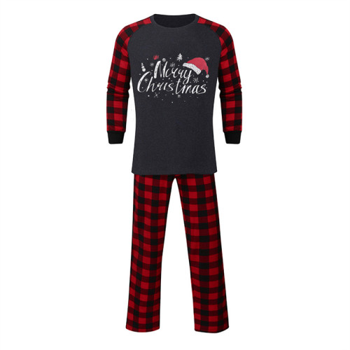 Christmas Family Matching Pajamas Christmas Merry Christmas Black Top and Red Plaids Pants
