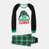 Christmas Family Matching Sleepwear Pajamas Sets Serious Clark Slogan Hat Tops And Green Plaids Pants