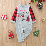 KidsHoo Exclusive Design Baby Toddler Boys Girls Christmas Sleepwear Pajamas Sets Most Wonderful Time Slogan Tops And Plaids Pants