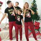 Christmas Family Matching Sleepwear Pajamas Sets Merry Xmas Slogan Santa T-shirt And Red Plaids Long Pants