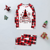 Christmas Family Matching Sleepwear Pajamas Sets Merry Christmas Slogan Trees Snowflakes Tops And Deer Plaids Pants