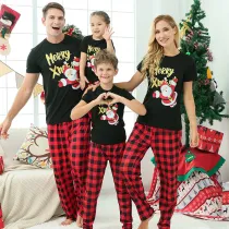 Christmas Family Matching Sleepwear Pajamas Sets Merry Xmas Slogan Santa T-shirt And Red Plaids Long Pants