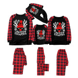 Christmas Family Matching Sleepwear Pajamas Sets Merry Christmas Slogan Snowflake Deer Hat Tops And Plaids Pants