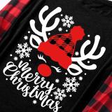 Christmas Family Matching Sleepwear Pajamas Sets Merry Christmas Slogan Snowflake Deer Hat Tops And Plaids Pants