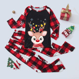 Christmas Family Matching Sleepwear Pajamas Sets Cute Deer Snowflake Tops And Red Plaids Tree Pants
