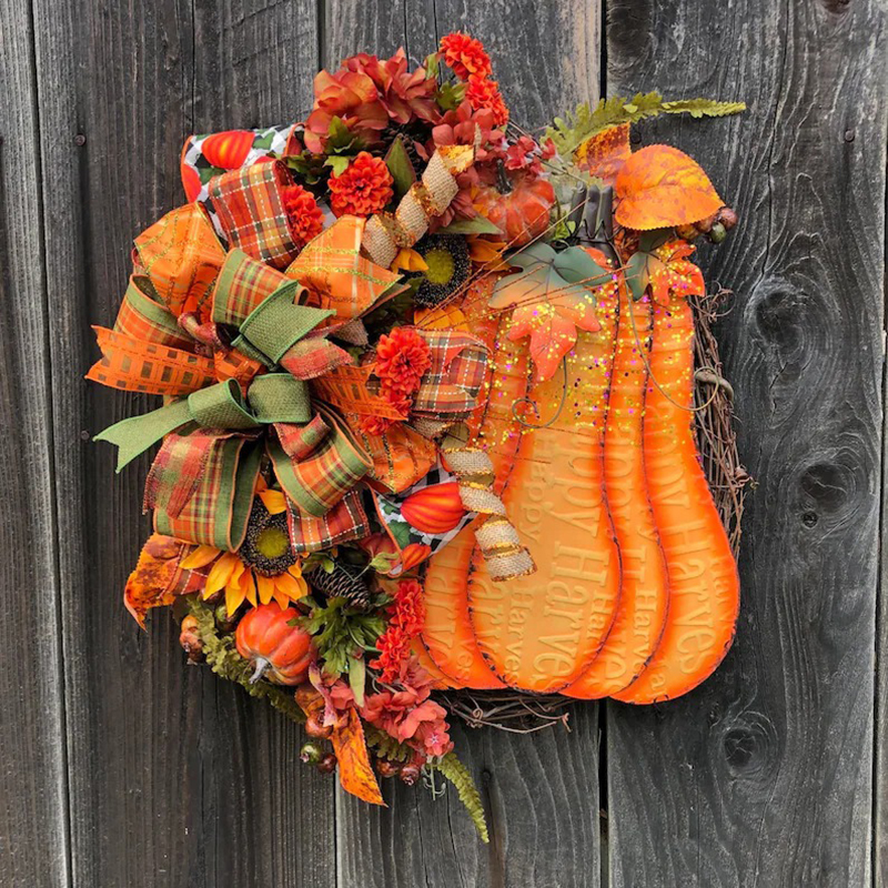 Thanksgiving Pumpkins and Sunflowers Hanging Ornaments Door Wreath for Front Door Indoor Home Decor