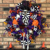 Halloween Ghost and Skeleton Wreath Hang On Door Decoration
