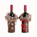 Christmas Wine Bottle Cover Bowknot Burlaps Furs Collar Wine Bottle Cover Decoration