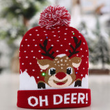 Christmas Hat Flanged Ball Knit Cap Santa Snowman Reindeer LED Light Cap Creative for Xmas