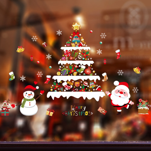 Christmas Window Wall Stickers Santa Claus Snowman Xmas Tree Cake Christmas Decoration