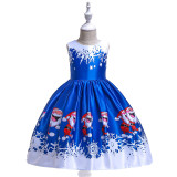 Toddler Girls Christmas Dress Santa Claus Snowflakes Sleeveless Evening A-line Dress