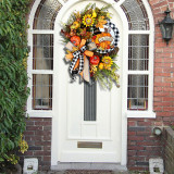 Thanksgiving Leopard Bow Sunflower Plant Hang Door Wreath for Thanksgiving Day Front Door Indoor Home Decor