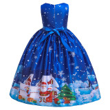 Girls Blue Christmas Dress Sleeveless Vintage Evening A-line Dress