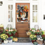Thanksgiving Day Farmhouse Pumpkin Truck Wreath Autumn Nature Decoration for Front Door Indoor Home Decor