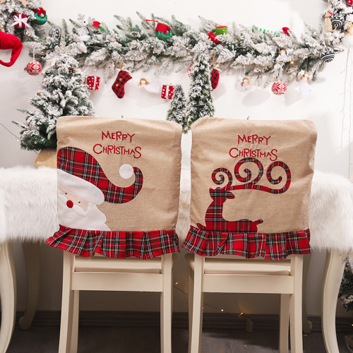 Christmas Chair Covers Plaids Deer Santa Slogan Dining Chair Decoration for Xmas Holiday