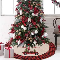 Christmas Tree Skirt 48in Car Pattern with Red and Black Plaid Border Trim for Holiday Decorations