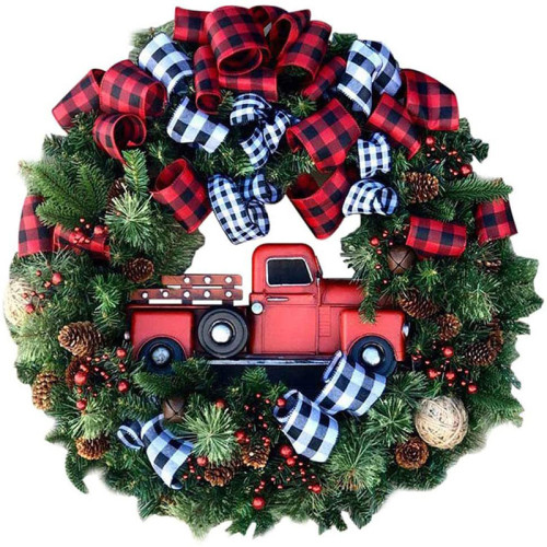 Christmas Bow and Car Wreath Hanging Ornaments for Front Door Indoor Home Decor