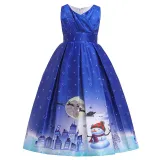 Girls Christmas Sleeveless Snowman Pattern Party Swing Dress