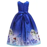 Girls Christmas Sleeveless Snowman Pattern Party Swing Dress