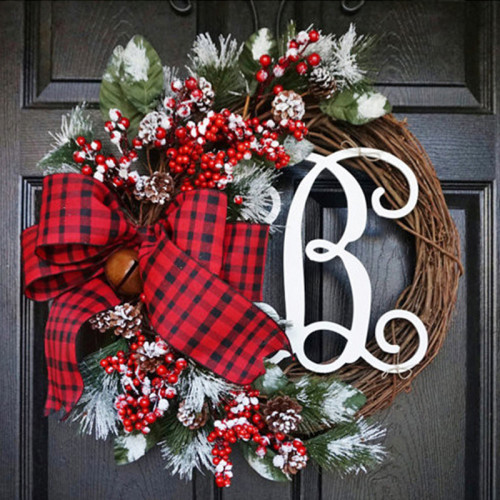 Christmas & Thanksgiving Letter M Red Berry Wreath for Front Door Indoor Home Décor