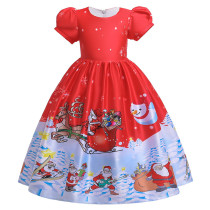 Girls Christmas Xmas Santa Snowman Princess Holiday Short Sleeve Gown Dress