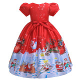 Girls Christmas Xmas Santa Snowman Princess Holiday Short Sleeve Gown Dress