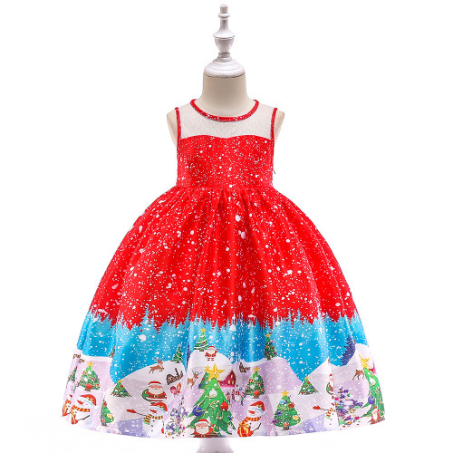 Toddler Girls Santa Claus Sleeveless Mesh Christmas Party Dress