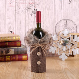 Christmas Wine Bottle Cover Bowknot Burlaps Furs Collar Wine Bottle Cover Decoration
