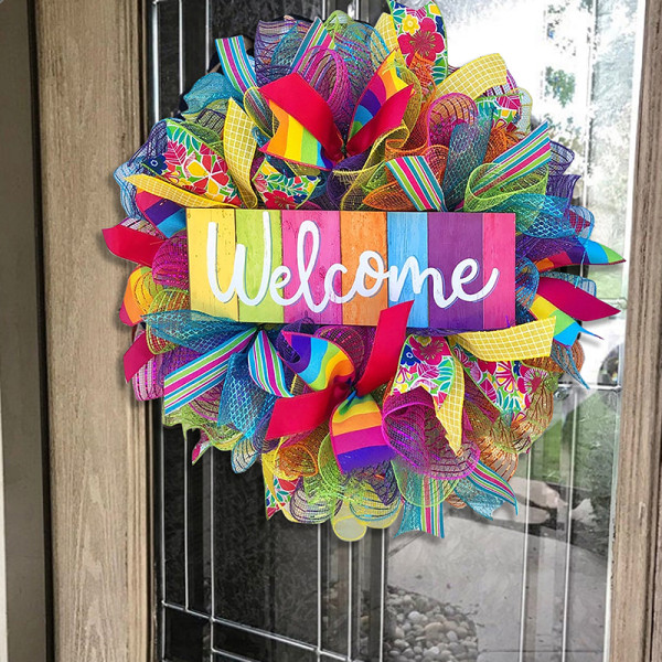 Thanksgiving Colorful Rainbow Garland Hang On Door Welcome Wreath