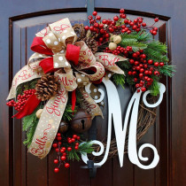 Christmas & Thanksgiving Letter M Red Berry Wreath for Front Door Indoor Home Décor