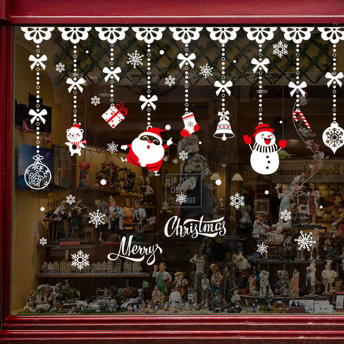 Christmas Window Wall Stickers Santa Claus Bear Hanging Snowflake Christmas Decoration