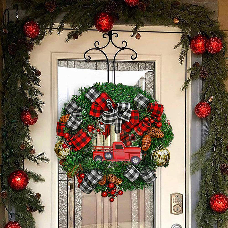Christmas Bow and Car Wreath Hanging Ornaments for Front Door Indoor Home Decor