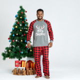 Plus Size Christmas Family Matching Sleepwear Pajamas Merry Christmas White Antlers Grey Sets With Dog Cloth